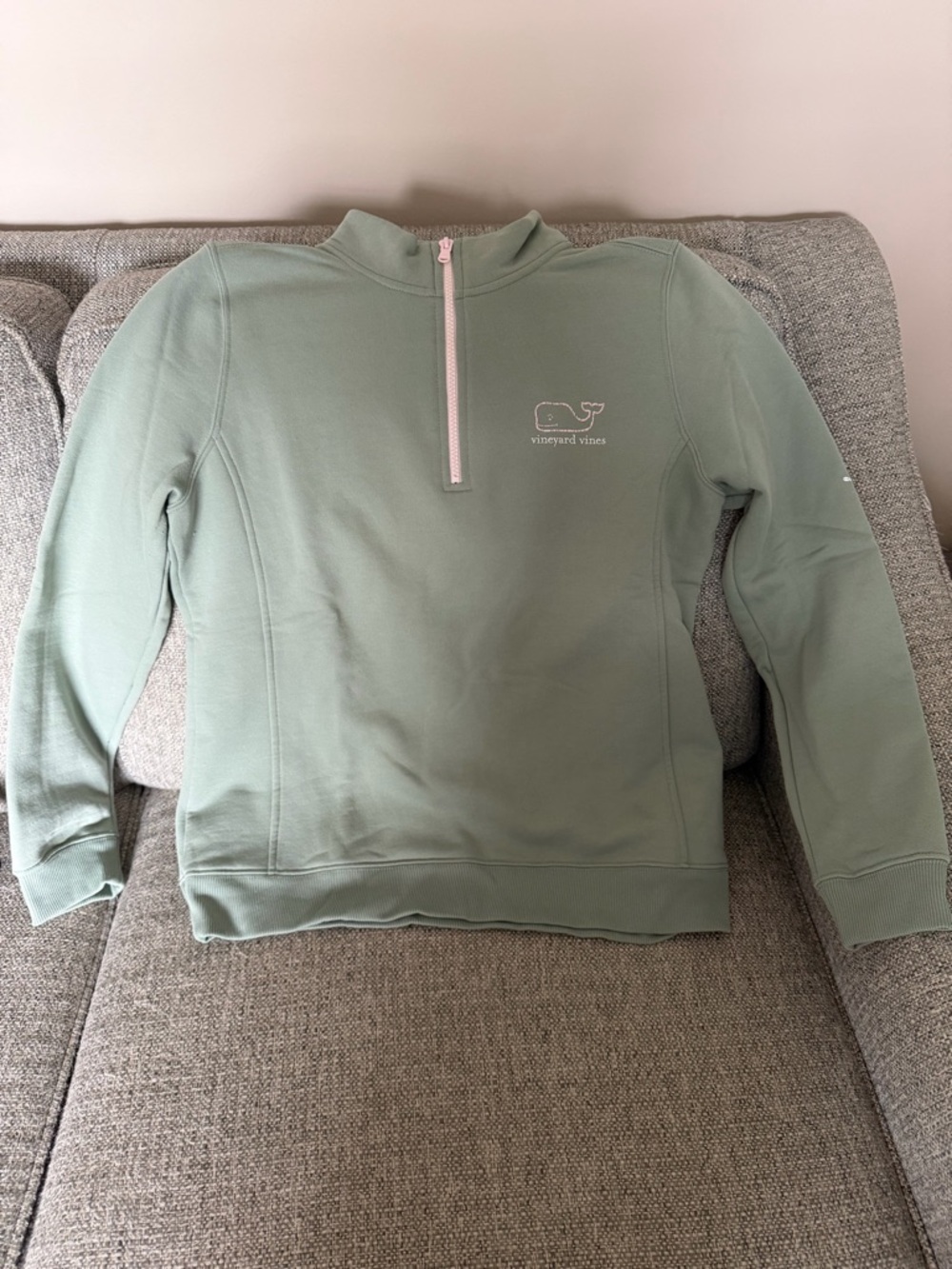 Vineyard Vines Mint Sage Half-Zip Pullover with Pink Zipper